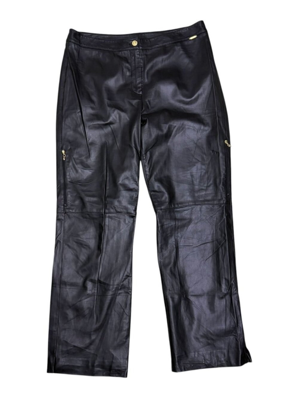 ST JOHN SPORT Marie Gray LEATHER Pants Luxury Designer Business Trousers Women L